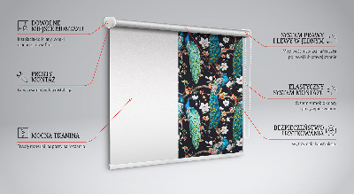 Blackout roller blind Peacock with flowers