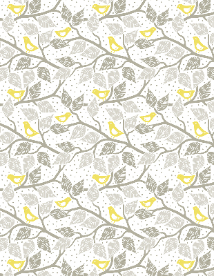 Fabric roller blind for window Yellow birds on gray branches