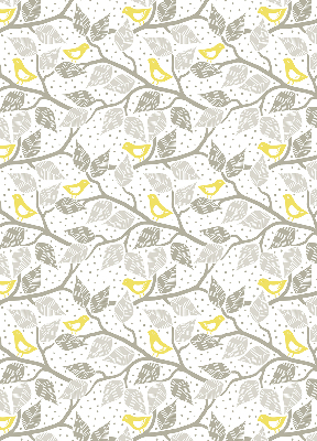 Fabric roller blind for window Yellow birds on gray branches