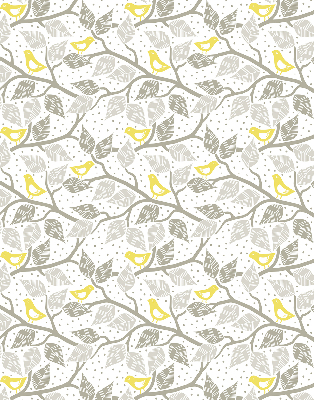 Fabric roller blind for window Yellow birds on gray branches