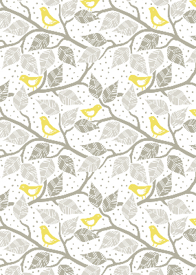 Fabric roller blind for window Yellow birds on gray branches
