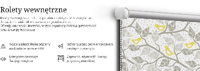 Fabric roller blind for window Yellow birds on gray branches