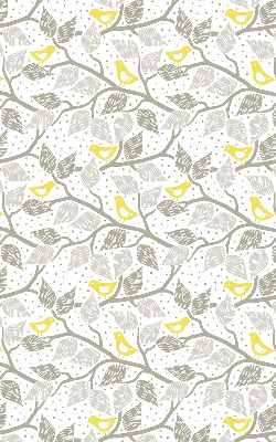 Fabric roller blind for window Yellow birds on gray branches
