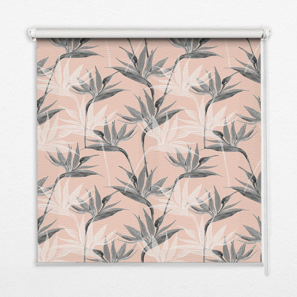 Blackout roller blind for window Gray flowers