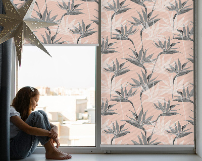 Blackout roller blind for window Gray flowers