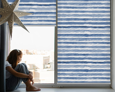 Fabric roller blind for window Painted blue stripes