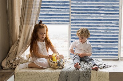 Fabric roller blind for window Painted blue stripes