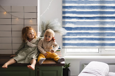 Fabric roller blind for window Painted blue stripes