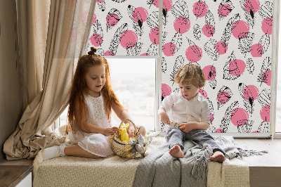 Blackout roller blind Feathers and pink dots