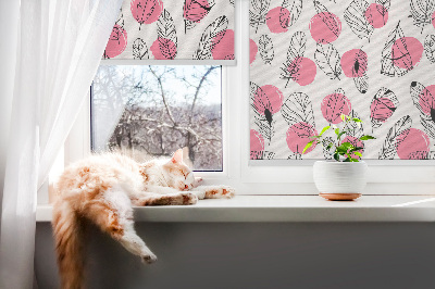 Blackout roller blind Feathers and pink dots