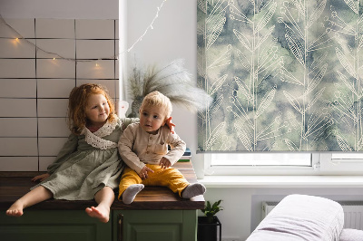 Fabric roller blind for window Sketch of a plant on a colored background