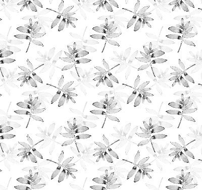 Fabric roller blind for window Gray sketched leaves