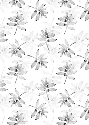 Fabric roller blind for window Gray sketched leaves
