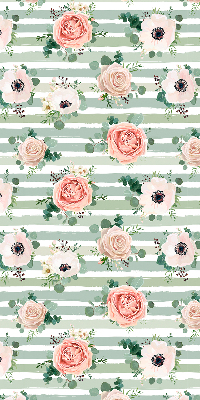 Blackout roller blind for window Roses on green horizontal stripes