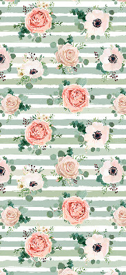 Blackout roller blind for window Roses on green horizontal stripes
