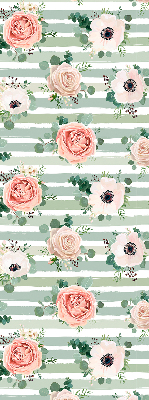 Blackout roller blind for window Roses on green horizontal stripes