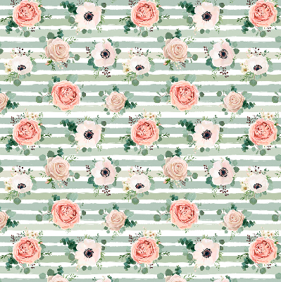 Blackout roller blind for window Roses on green horizontal stripes