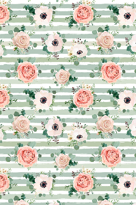 Blackout roller blind for window Roses on green horizontal stripes