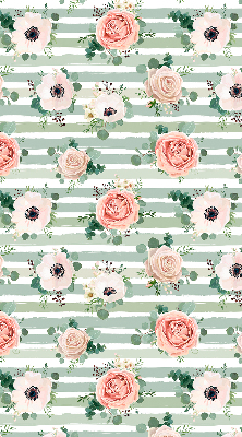 Blackout roller blind for window Roses on green horizontal stripes
