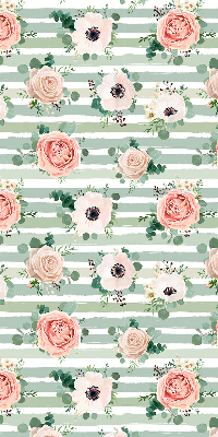 Blackout roller blind for window Roses on green horizontal stripes