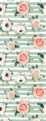 Blackout roller blind for window Roses on green horizontal stripes