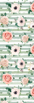 Blackout roller blind for window Roses on green horizontal stripes