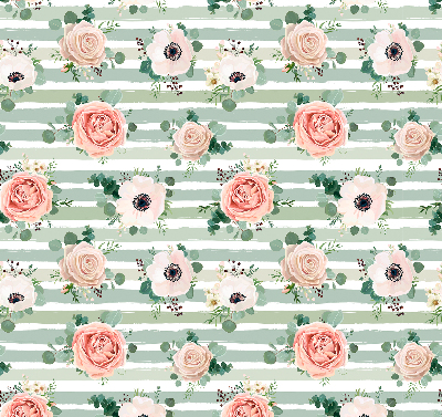 Blackout roller blind for window Roses on green horizontal stripes