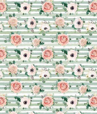Blackout roller blind for window Roses on green horizontal stripes