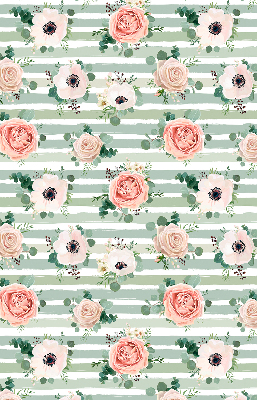 Blackout roller blind for window Roses on green horizontal stripes