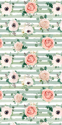 Blackout roller blind for window Roses on green horizontal stripes