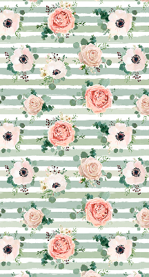 Blackout roller blind for window Roses on green horizontal stripes