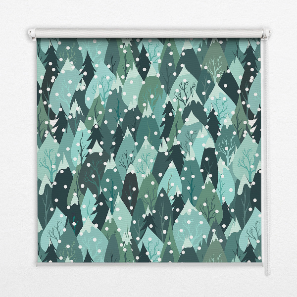 Fabric roller blind for window Forest and falling snow