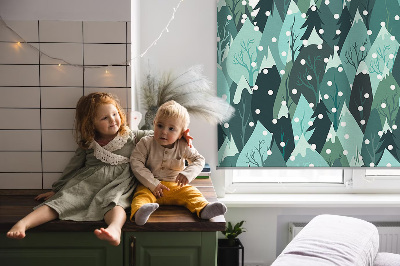 Fabric roller blind for window Forest and falling snow