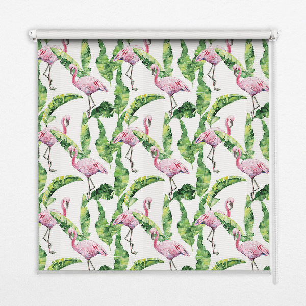 Fabric roller blind for window Flamingos by the leaves