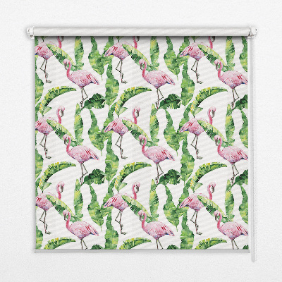 Fabric roller blind for window Flamingos by the leaves