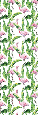 Fabric roller blind for window Flamingos by the leaves