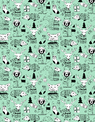 Fabric roller blind for window Winter animals
