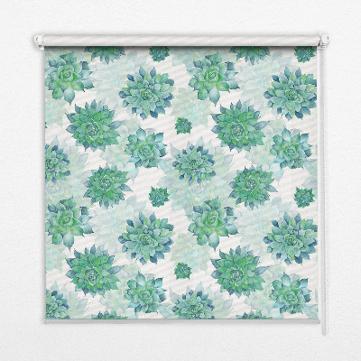 Blackout roller blind for window Green flowers