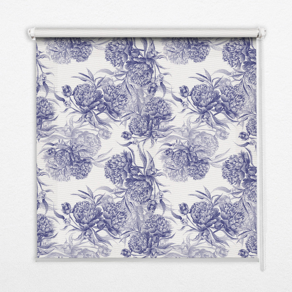 Fabric roller blind for window Blue bouquet