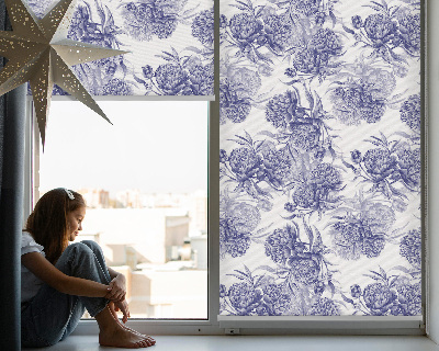 Fabric roller blind for window Blue bouquet