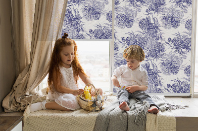 Fabric roller blind for window Blue bouquet
