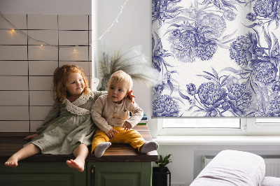 Fabric roller blind for window Blue bouquet