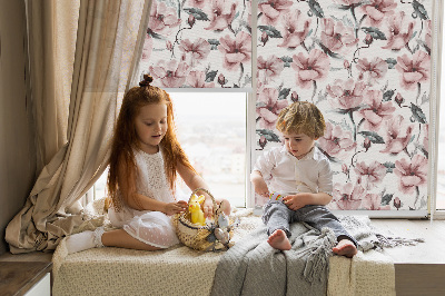 Blackout roller blind Pink flowers