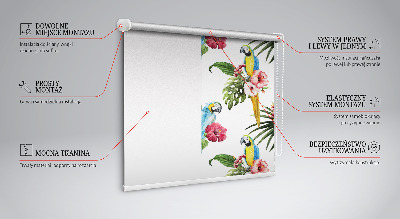 Fabric roller blind for window Parrot on flowers