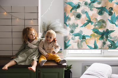 Blackout roller blind for window Birds and colorful spots