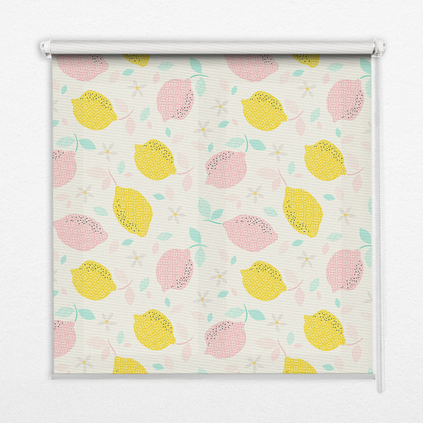 Fabric roller blind for window Pink and yellow lemons