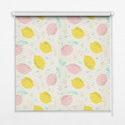Fabric roller blind for window Pink and yellow lemons