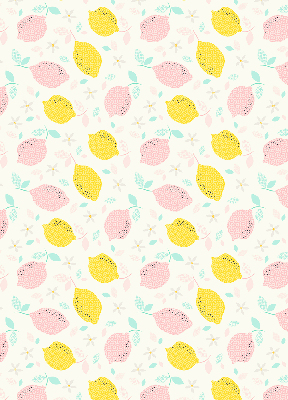 Fabric roller blind for window Pink and yellow lemons