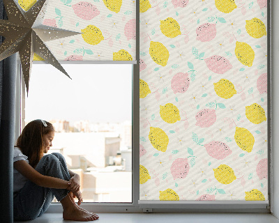 Fabric roller blind for window Pink and yellow lemons