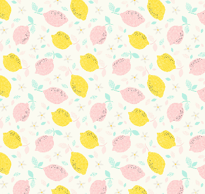 Fabric roller blind for window Pink and yellow lemons